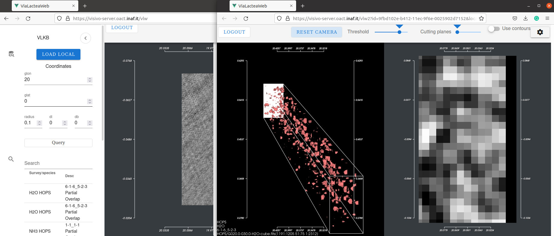 The selected 2D image and DataCube survey available in different tabs